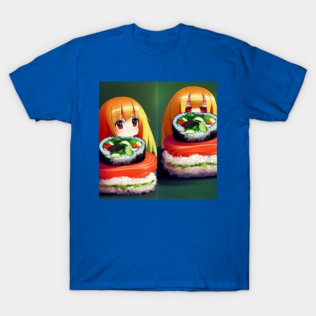 Kawaii Anime Sushi T-Shirt by Grassroots Green